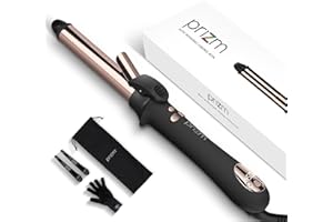 Prizm Professional 25MM Rotating Curling Iron, Nano Titanium Curling Wand, Automatic Hair Curler with 11 Adjustable Temps 250°F to 450°F, Anti Frizz Dual Voltage