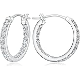 Yellow Gold Plated/925 Sterling Silver Sparkle Cubic Zirconia Hoop Earrings for Women fit Sensitive Ears 14mm/20mm/26mm Huggie/Medium/Large Hoops(with Gift Box)