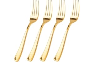 WDF 100 Pcs Gold Plastic Forks Heavy Duty - BPA-FREE, Sturdy&Durable Forks Disposable 7.4inch - Elegant Gold Forks for Dessert, Durable Plastic Cutlery for Thanksgiving Party, Wedding or Daily Using