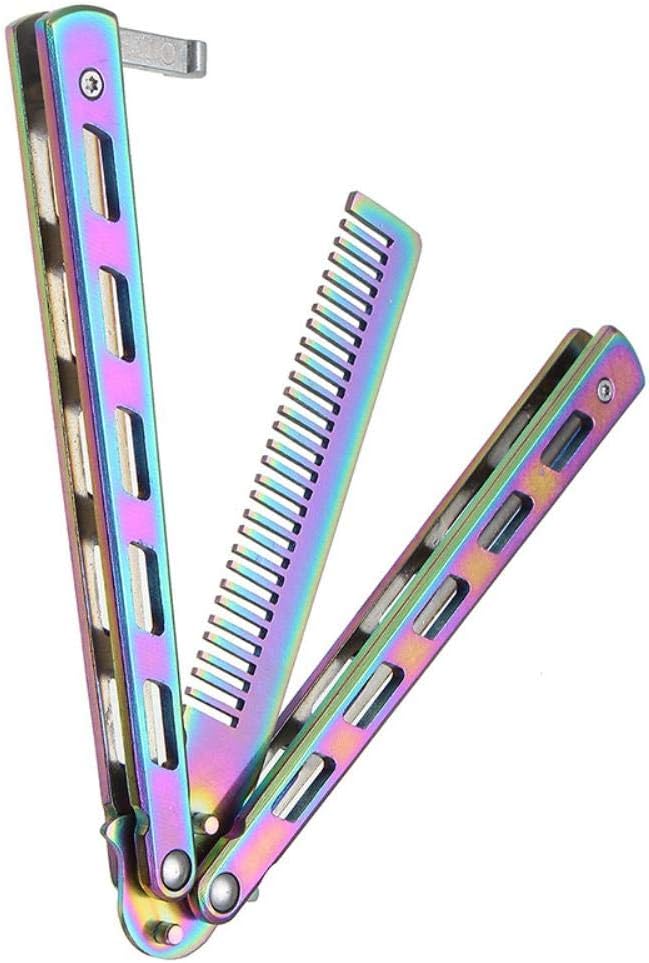 1pcs Foldable Comb Stainless Steel Practice Training Butterfly Knife Comb Beard & Moustache Brushes Hairdressing Styling Tool