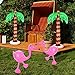 6 Pieces Inflatable Palm Trees Jumbo Coconut Trees Pink Flamingos Colorful Beach Balls Rainbow Color Balls for Hawaii Beach Luau Party Backdrop Decoration