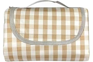 K Y KANGYUN Extra Large Picnic Blanket Outdoor Beach Blankets, Water-Resistant Foldable Sandproof Blankets Cute Picnic Mat for Beach, Camping Grass Lawn Park Mats (Tan Gingham, 80x60 in)