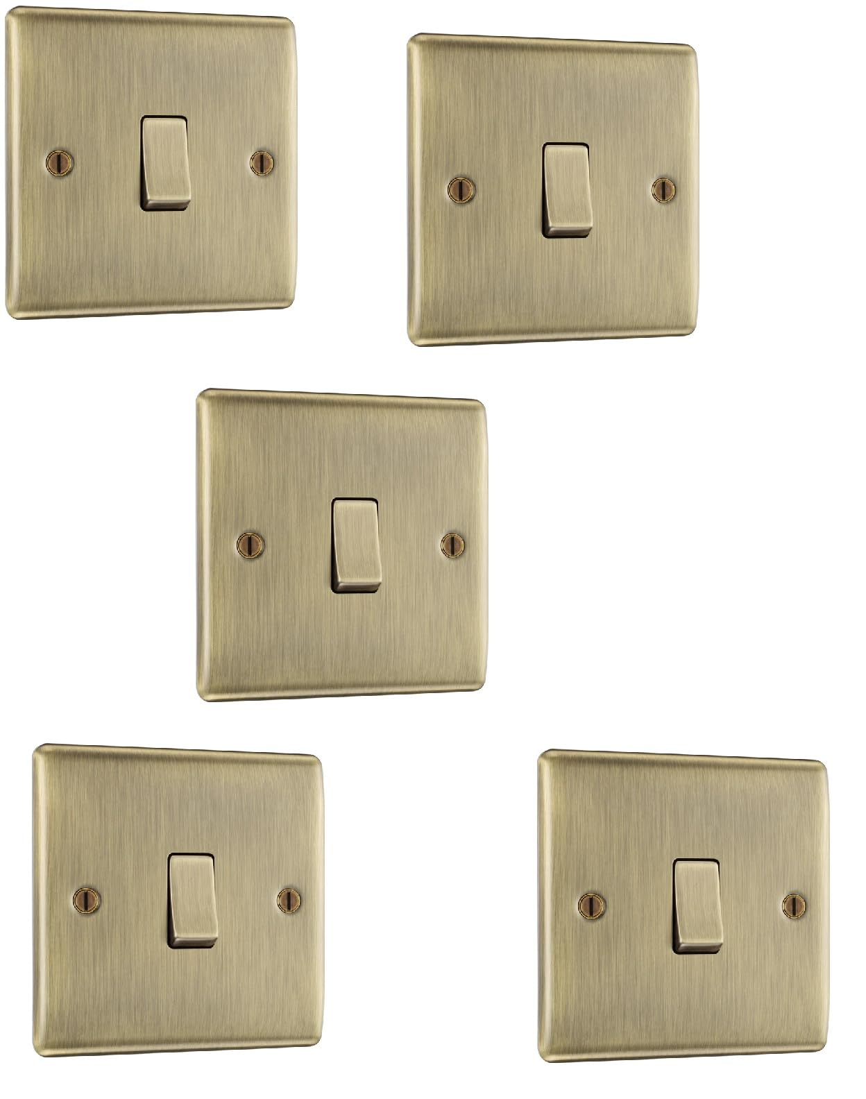 BG Electrical nab12 Single Light Switch, Antique Brass, 2-Way, 10AX - 5 Pack