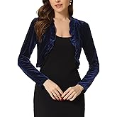 Allegra K Women's Cocktail Party Open Front Cardigan Long Sleeve Cropped Velvet Shrug Top