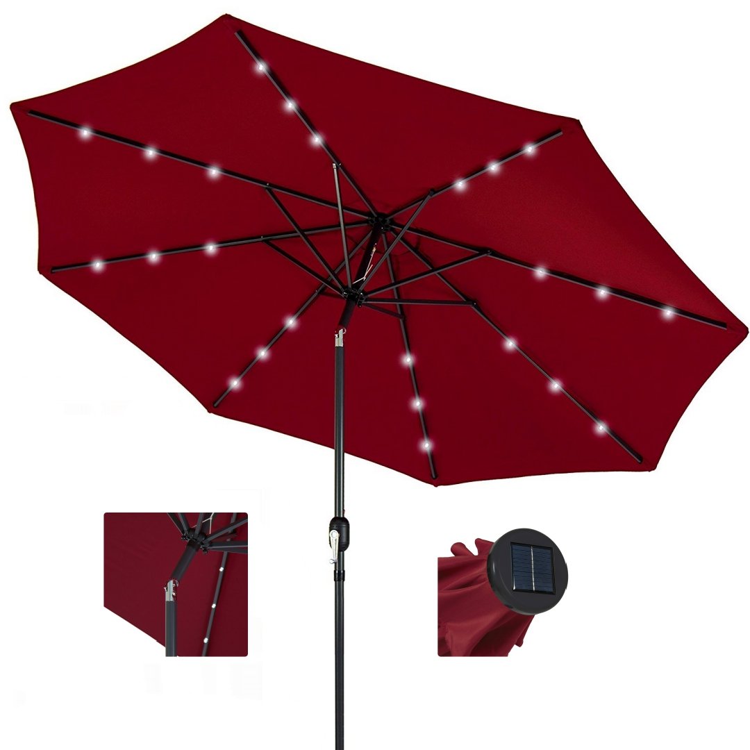 10ft Outdoor Patio Umbrella Led Solar Power Market Tilt Crank Sunshade Backyard