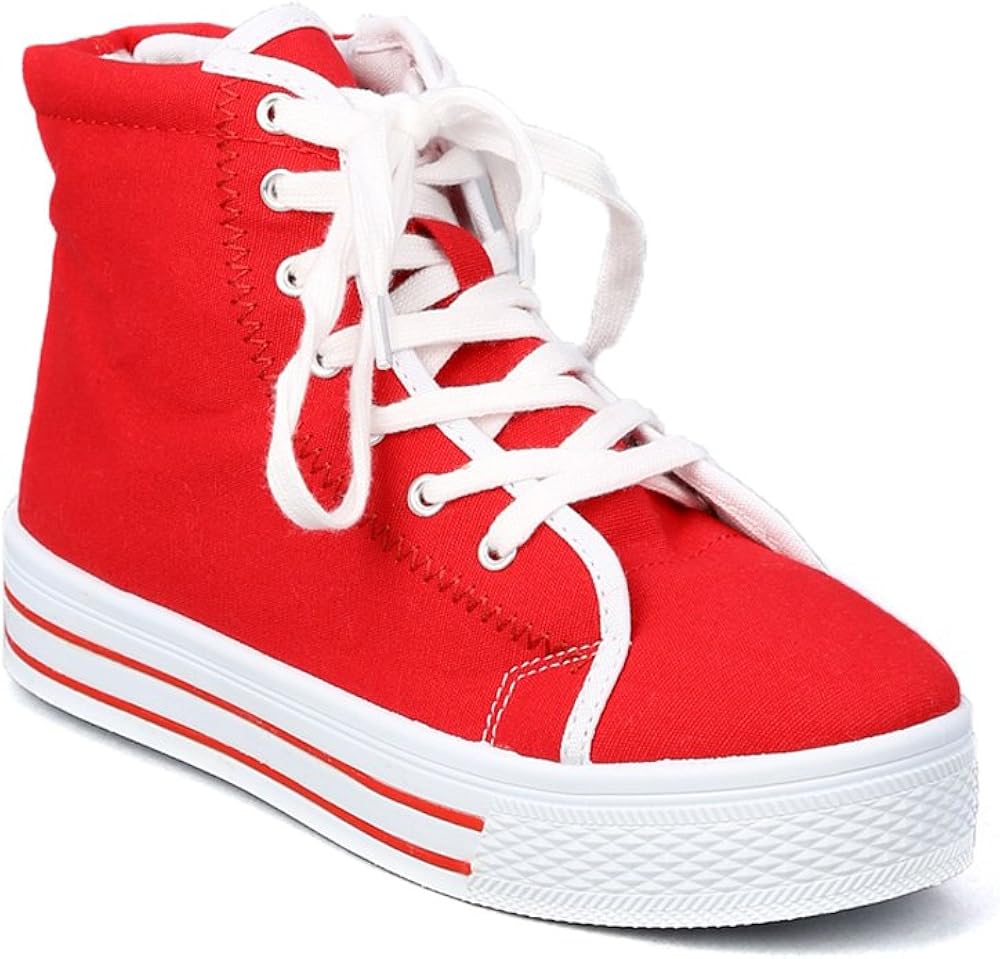Canvas High Top Front Lace Platform Sneaker AA84 Red