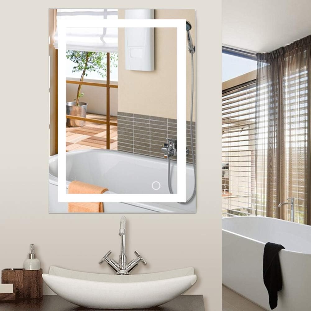 YJIIJY Espejo Pared Baño LED con Botón Táctil, Montado en la Pared, Espejo de Maquillaje para Baño Hotel (60x80x4,5 cm, White Light)
