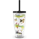 Tervis Freshwater Fish and Lures Made in USA Double Walled Insulated Tumbler Travel Cup Keeps Drinks Cold & Hot, 24oz with Straw Lid, Classic