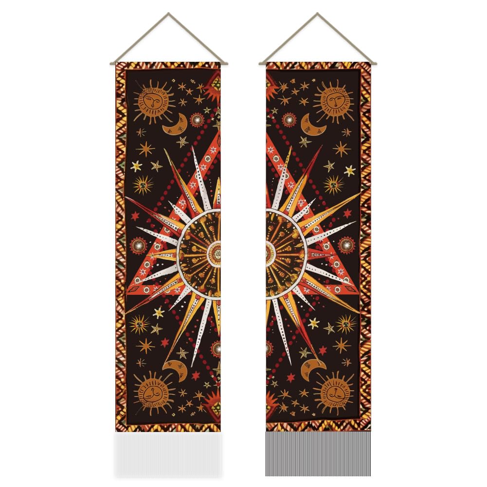 AHANDMAKER 2Pcs Celestial Sun and Moon Tapestry, Star Sun and Moon Vertical Wall Hanging, Mystic Aesthetic Tapestry for Bedroom and Living Room (45.7x13 Inch)
