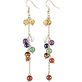 SUNYIK Natural Crystal Stone Bead Dangle Earrings for Women, Tumbled Stones Drop Earrings for Ladies