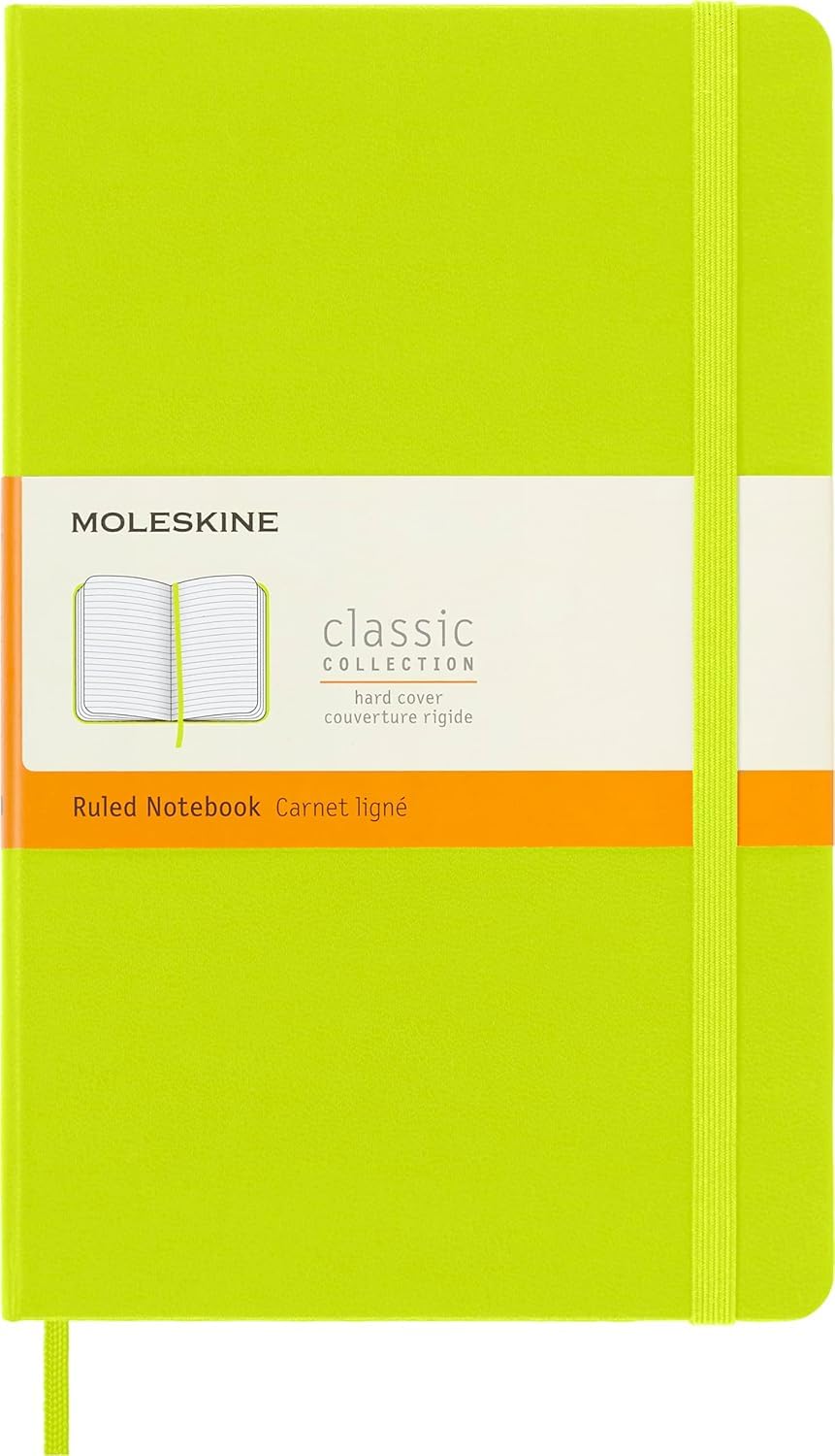 Moleskine Classic Notebook, Notebook With Ruled Pages, Hard Cover and Elastic Closure, Lemon Green, Large, 13 x 21 cm, 240 Pages