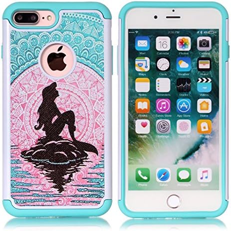 Iphone 7 Plus Case, Iphone 8 Plus Case, Mermaid with Moon Mandala Pattern Shock-Absorption Hard PC and Inner Silicone Hybrid Dual Layer Armor Defender Cover for Apple iphone 7 Plus and iphone 8 Plus