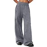 HeSaYep Womens Wide Leg Sweatpants 2025 Ribbed High Waist Straight Leg Baggy Sweat Pants with 4 Pockets