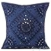 Eyes of India Embroidered Decorative Boho Throw Pillow Cover with Mirrors, Handmade Bohemian Accent Cushion Case for Sofa Couch Bedroom Living Room (Blue, 16