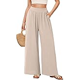 NIMIN Palazzo Pants for Women Wide Leg Elastic High Waisted Slack 2026 Summer Flowy Beach Casual Loose Clothes Lounge Wear with Pockets Off-White