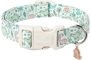 Maca Bates Spring Green Cute Dinosaur Basic Dog Collar for Small Boy Girl Dogs,Durable Soft Adjustable Collars Gift for Male 