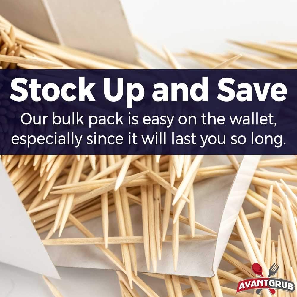 Avant Grub's Bulk Toothpick 1,000 Pack. Restaurant-Grade, Classic Round Tooth Pick Set in Reclosable Box. Made to be Precisely Straight & Uniform from Pure Virgin Wood. Wholesale Supply.: Office Products