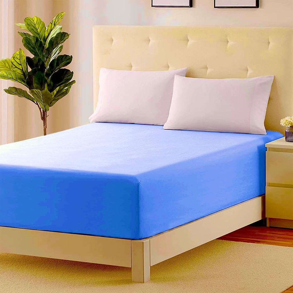 Prime Linens Extra Deep 30Cm Plain Fitted Sheet, Elastic Pocket Breathable Soft Polyester Cotton Bed sheet Machine Washable Fade Resistant (Mid Blue, Single)