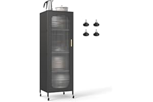 Giantex 5-Tier Mobile Storage Cabinet, Tall Narrow Metal Kitchen Pantry with Adjustable Shelves & Semi-Transparent Door, Util