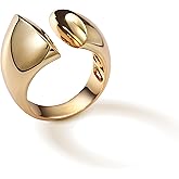 COBI Statement Rings for Women, Croissant Twisted Braided Band & Pave Cubic Zirconia Ring, Open Style, Chunky Dome Ring, Rhodium 18K Gold Plated Stackable Cocktail Rings, Fashion Jewelry, Size 7 8 9