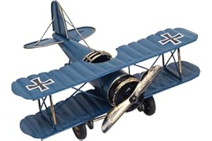 Berry President Vintage Airplane Ornament, Metal Biplane Plane Aircraft, Hanging Airplane for Nursery Shop Home kids Room Decor Decoration (Blue)