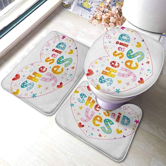 Memory Foam Bathroom Mats Set Hippie Celebration Hearts