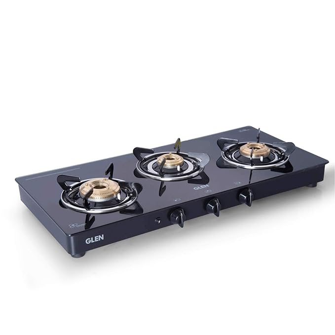 Buy Glen 3 Burner Gas Stove Auto Ignition with SS Drip Tray (CT3B73BLBBAI Cooktop, Black) Online