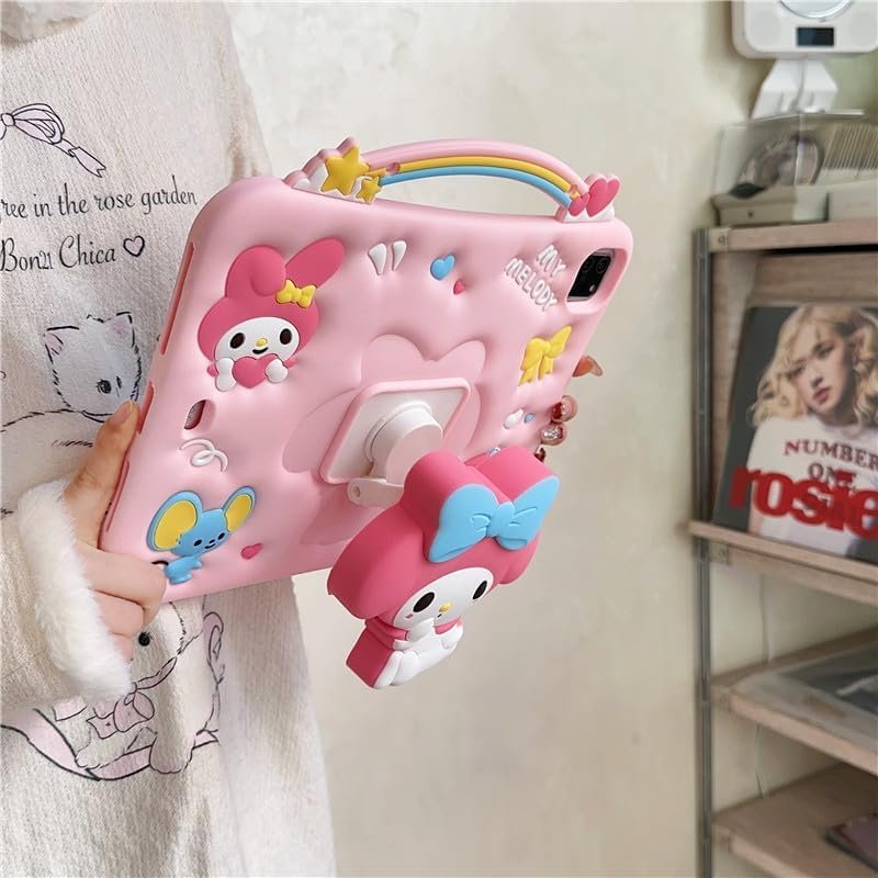 Kids Case for iPad (A16) 11th/10th Generation (2025/2022), Cartoon Thickened Silicone Full-Coverage Shock-Absorbing, Adjustable Stand, Handle, Pen Holderand and Lanyard (Pink, iPad (A16) 11th/10th)
