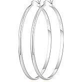 OOOPEL 3mm Wide Large Gold/Silver Hoop Earrings Sterling Silver Hoop Earrings For Women Big Gold Hoops Hypoallergenic 925 Sterling Sliver Earrings Hoops 30/40/50/60mm