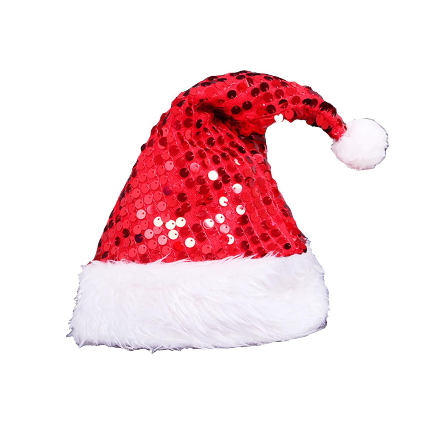 Miaija Santa Hat Sequin Sparkly Red Hat Soft Plush Xmas Santa Hat with Thicken Classic Fur Christmas Party Fancy Dress for Adult