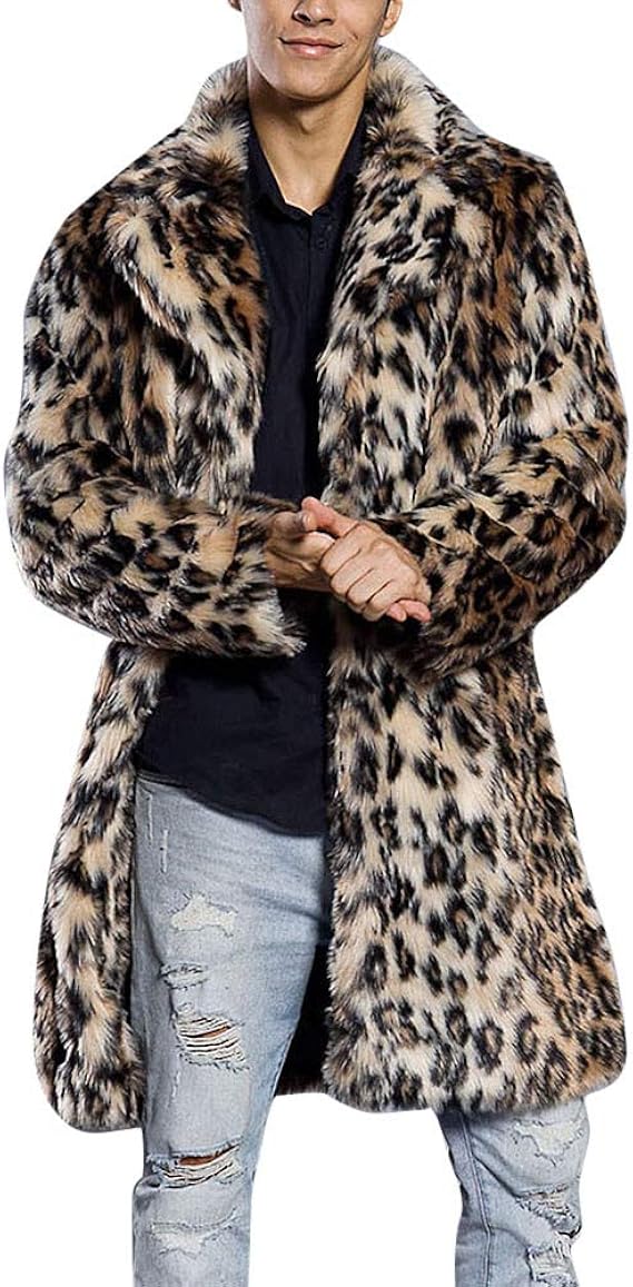Amazon メンズ ロングコート Lucaso アウター 長袖 ヒョウ柄 豹柄 毛皮コート フェイクファー ふわふわ 贅沢感 厚手 男性用 仿皮草 毛皮襟 人気 高級感 ビジネス 保温 防寒 暖かい おしゃれ カジュアル 通勤 旅行 普段着 アウトドア 秋冬 ストリート
