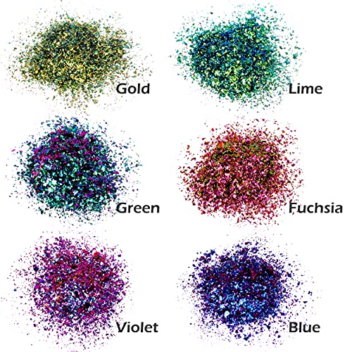 NODDWAY 6 Colors Chameleon Flakes, Intense Color Shift Pigment Powder for Nail Art/Tumblers, Mirror Chrome Nail Powder for Resin Crafts/Paints/Soap Making