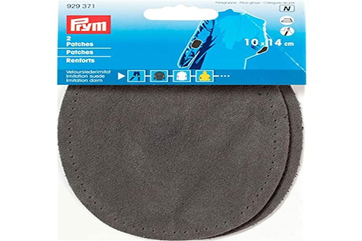 Prym Patches Imitation Suede for Ironing/Sewing on 14x10 cm Medium, Mid-Grey, 14 x 10 cm, mittelgrau, 2 Stück, PRYM_929371-1