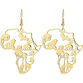 SANDOO African Map Earrings - African Animals Hollow Out Earrings, Map of Africa Dangle Earrings, Black History Attire Jewelry Accessories