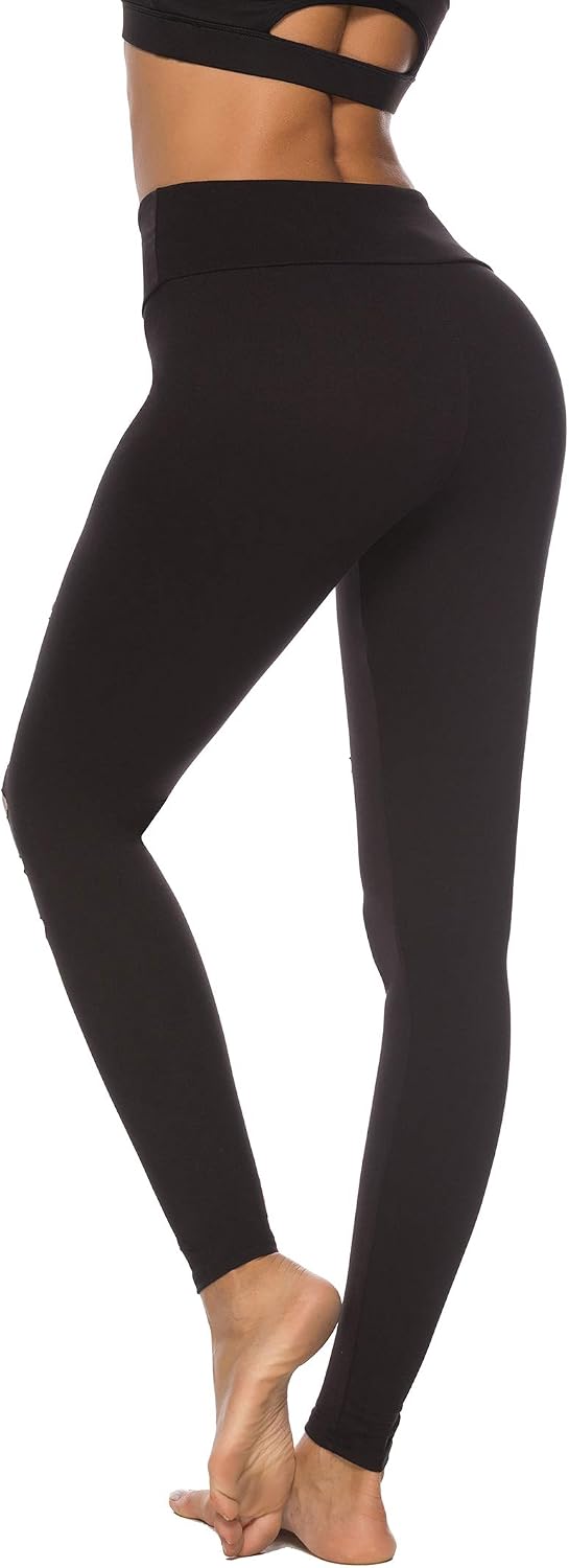 DIBAOLONG Womens High Waist Yoga Pants Cutout Ripped Tummy Control Workout Running Yoga Skinny Leggings: Clothing