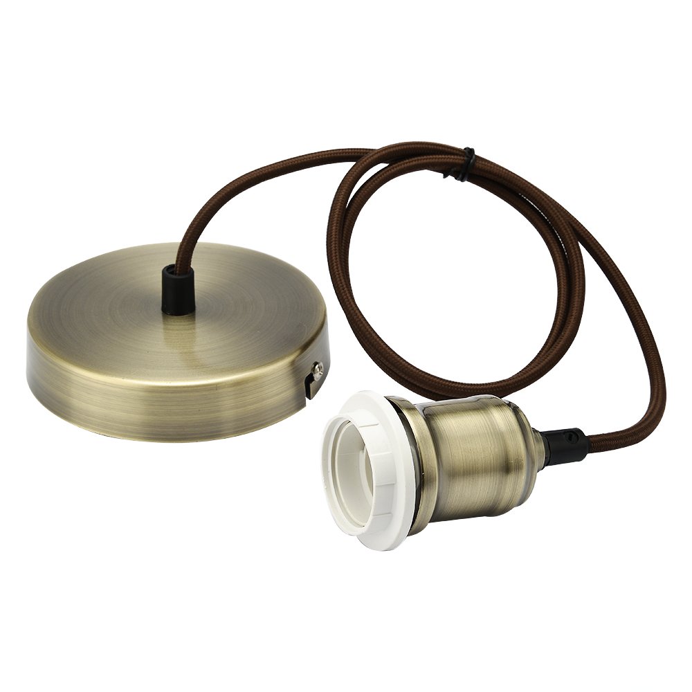 JIAHUA Braided Flex Lamp Holder, Suspended Pendant Light Fitting E27 Lamp Holder Ceiling Rose-Antique Brass