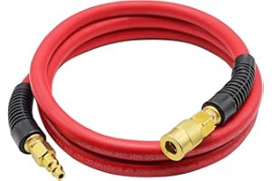 YOTOO Rubber Lead-in Air Hose 3/8-Inch by 6-Feet 300 PSI Heavy Duty, Kink Resistant, All-Weather Flexibility with 1/4-Inch Brass Male Fittings, Bend Restrictors, Red