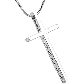 HZMAN Philippians 4:13 Cross Pendant STRENGTH Bible Verse Stainless Steel Necklace