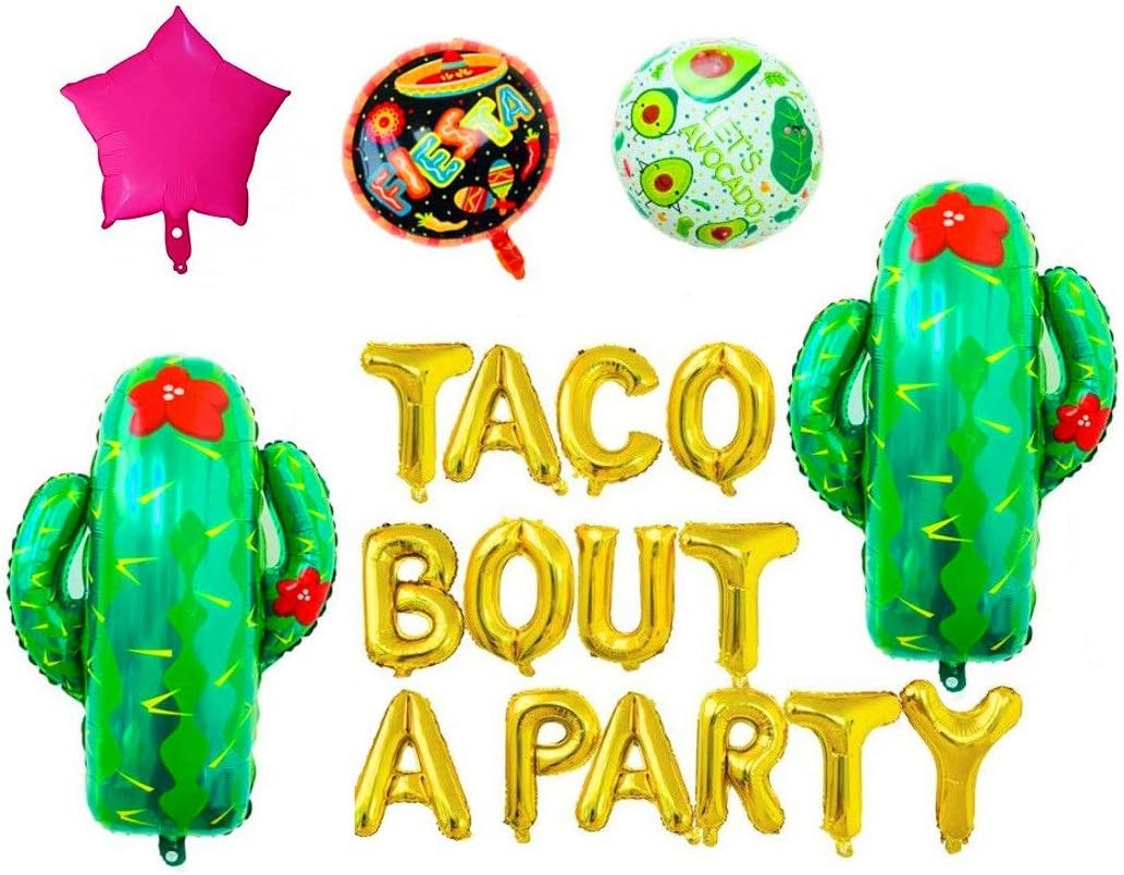 Taco Bout A Party Foil Balloons - 16" Gold Balloons Banner for Mexican Fiesta Party,Cactus Balloon,Birthday Party or Taco Party Decorations,Baby Shower Balloons