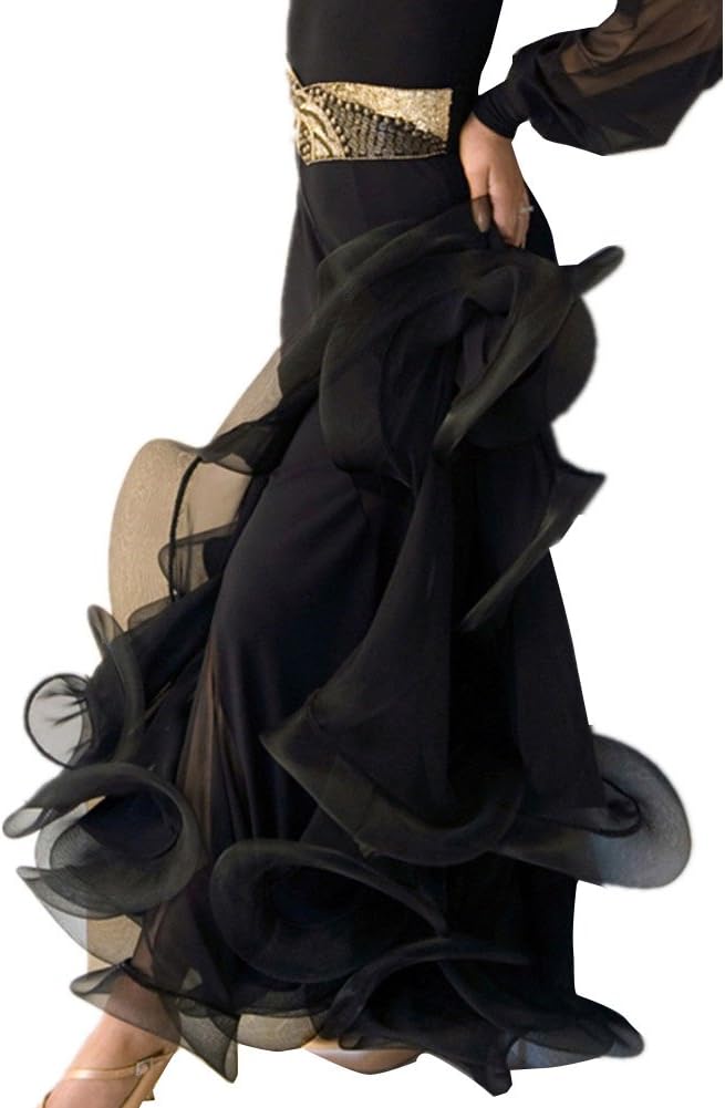 YC WELL Women Modern Waltz Tango Dance Bowknot Long Skirt Ballroom Smooth Party Stage Costume