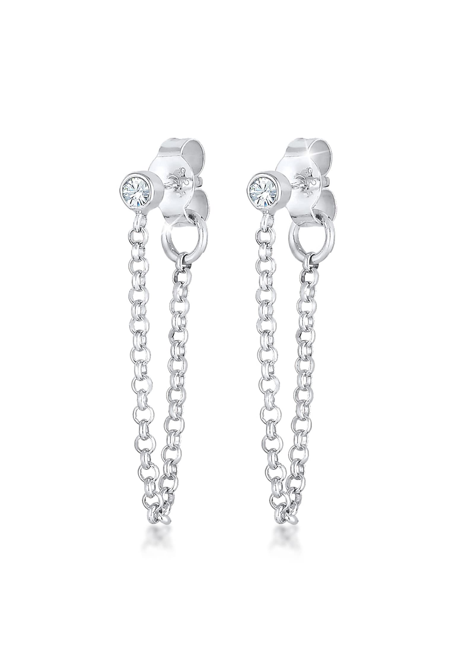 Elli Earrings Ladies Stud Earrings Chain Trend Geo with Crystal in 925 Sterling Silver