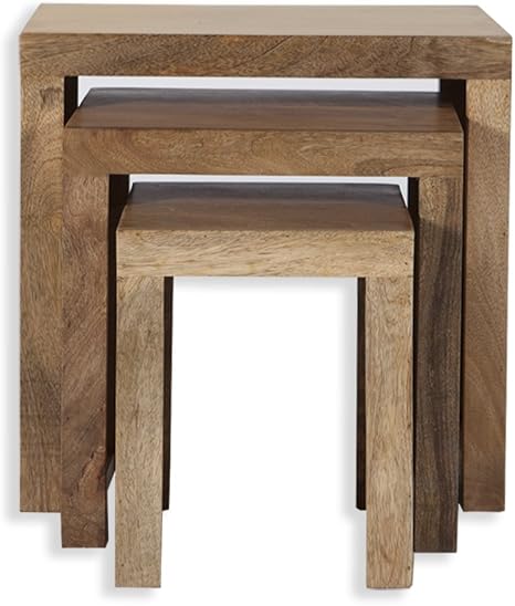 Cube Petite Modern Chunky Solid Mango Wood Nest Of Tables Coffee Tables Oaklands Furniture Amazon Co Uk Kitchen Home