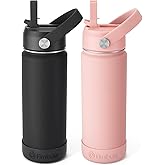 Fimibuke Kids Insulated Water Bottle, 18oz BPA FREE Kids Cups with Straw Double Wall Vacuum Tumbler 18/8 Stainless Steel Leak Proof Toddler Water Bottle for School Boys Girls (2 Pack, Midnight Rose)