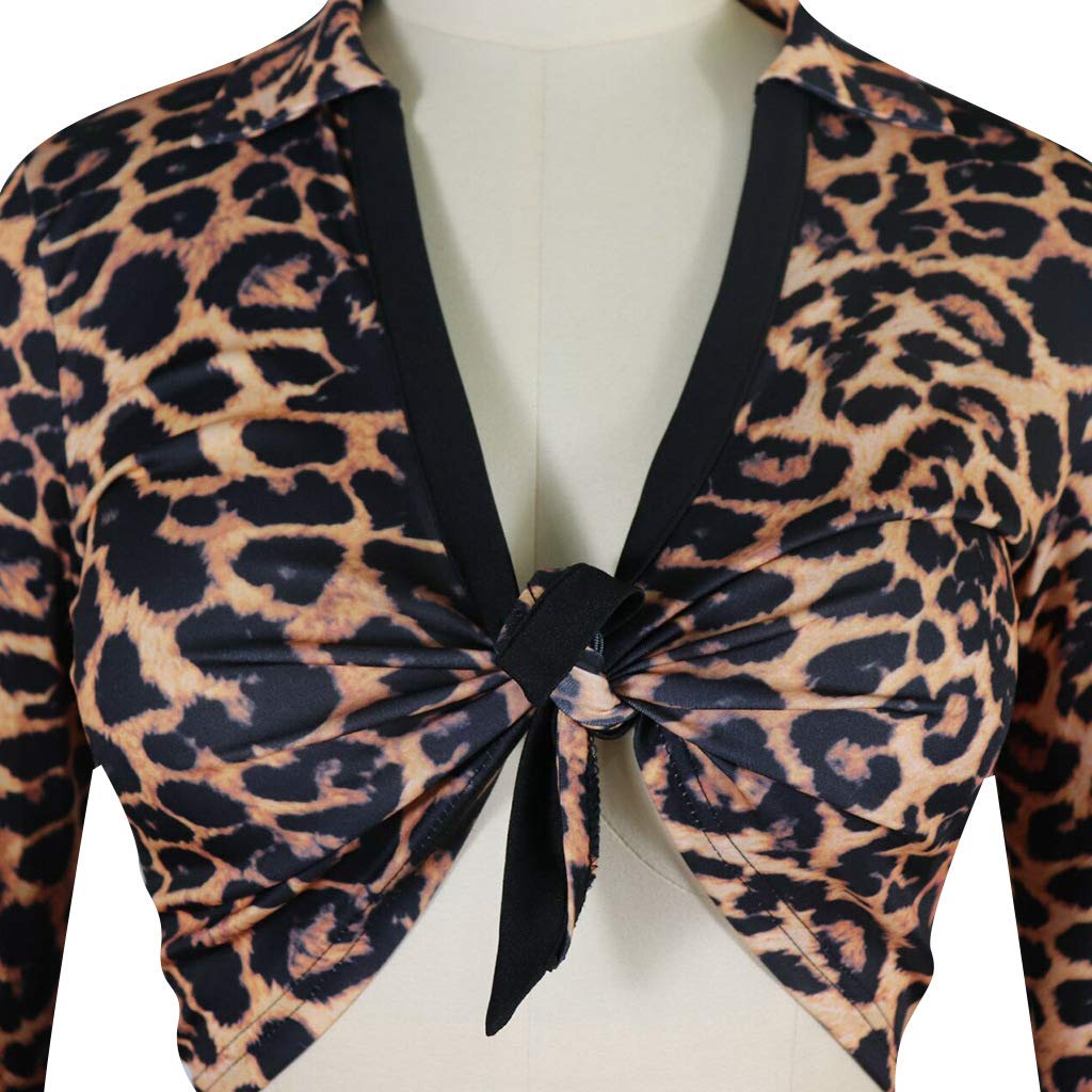 Two Piece Outfits for Women Clubwear - Sexy Leopard Print Long Sleeve Crop Top and Bodycon Pants Set Jumpsuit