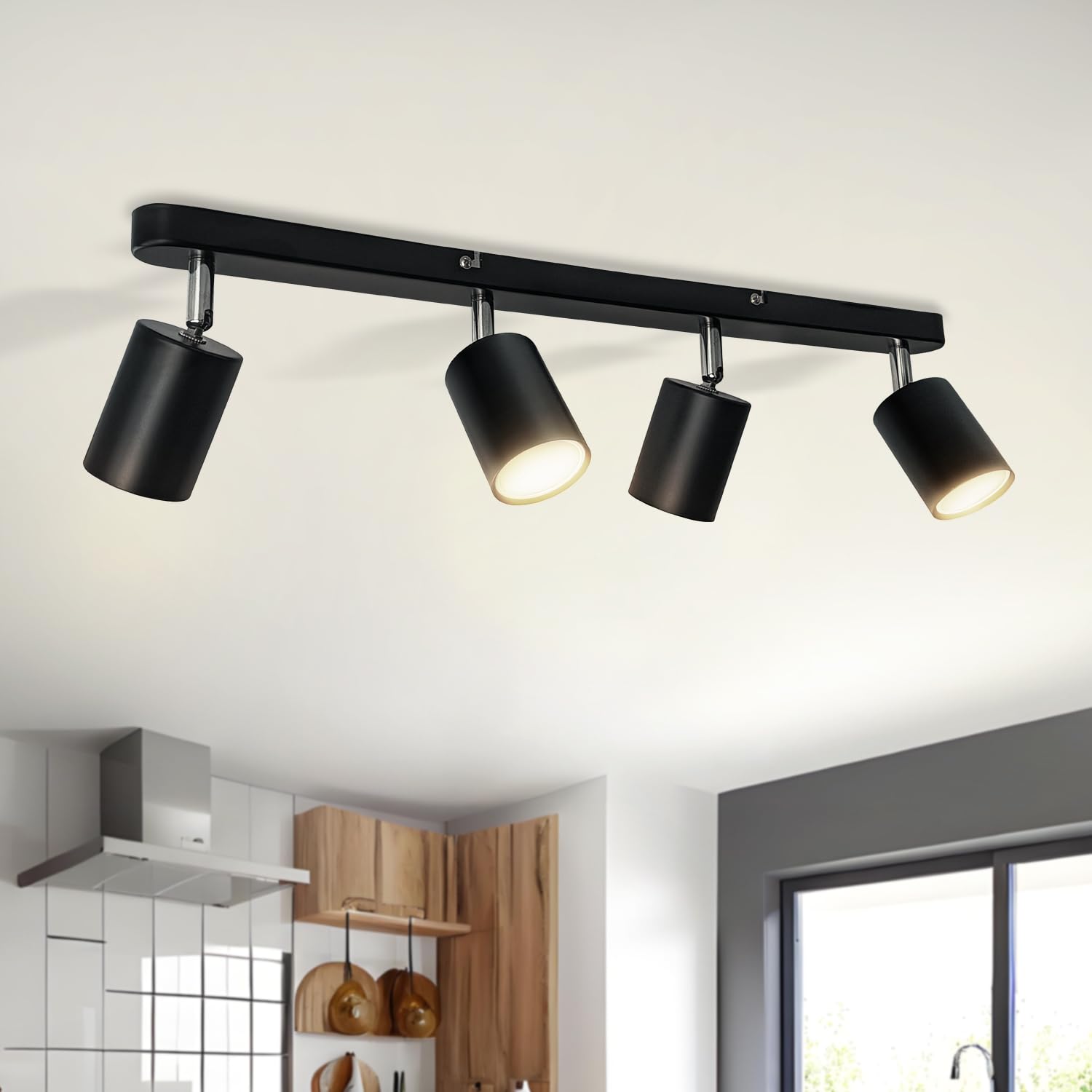 Sweier Ceiling Spotlight Black, 5W GU10 3000K Warm White 4 Way Ceiling Light Rotatable for Kitchen, Wall-mountable