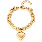CLASSYZINT Heart Bracelet for Women Puffy Heart Charm Bracelet Link Chain Bracelet Adjustable Link Bracelets