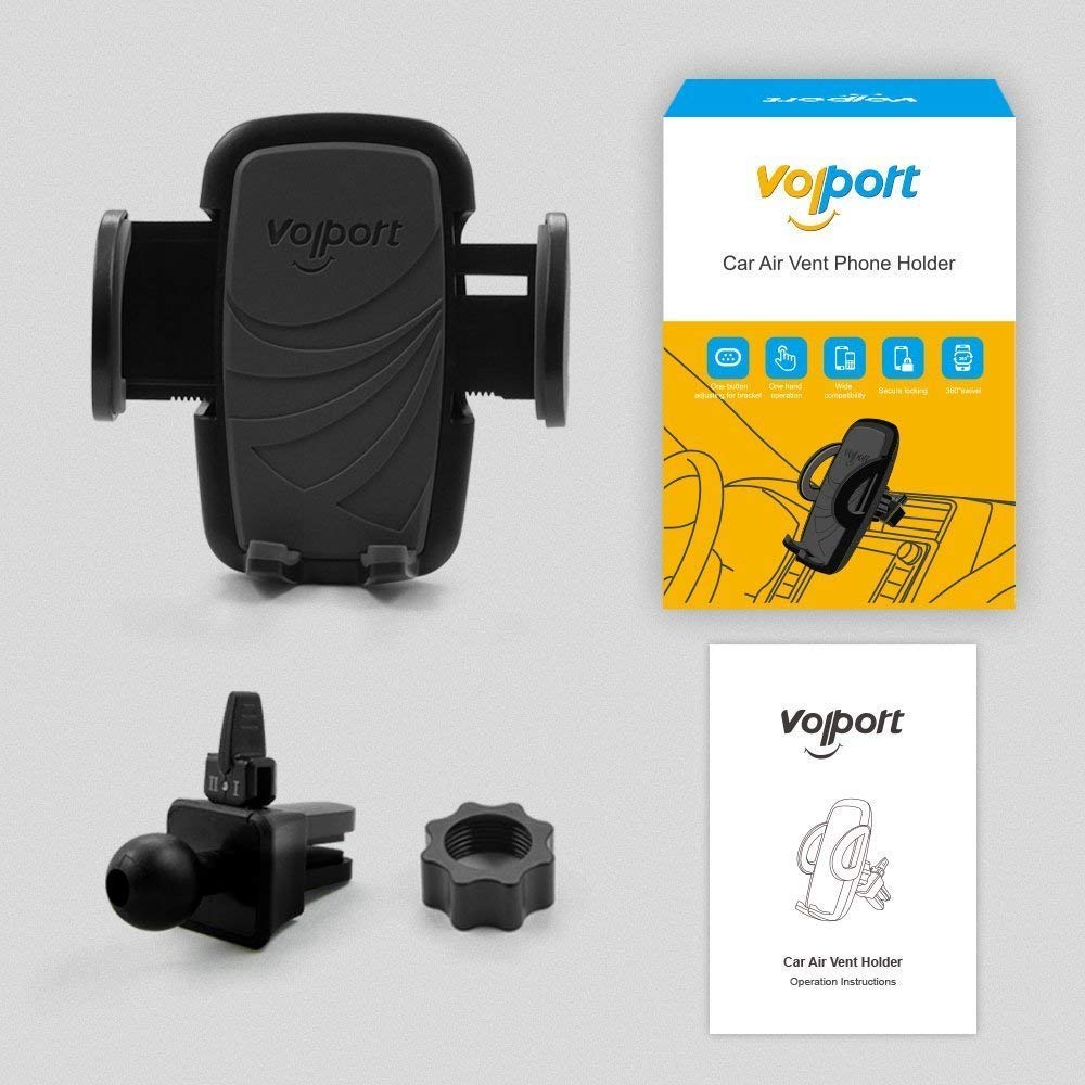 Phone Holder for Car Air Vent, Volport Car Mount Quick Easy Release Button and 360 Degree Rotation Cradle for Phone X 8 8 Plus 7 7 Plus SE 6s 6 Plus 6 5s Samsung Galaxy S9 8 6 LG Nexus Sony Huawei