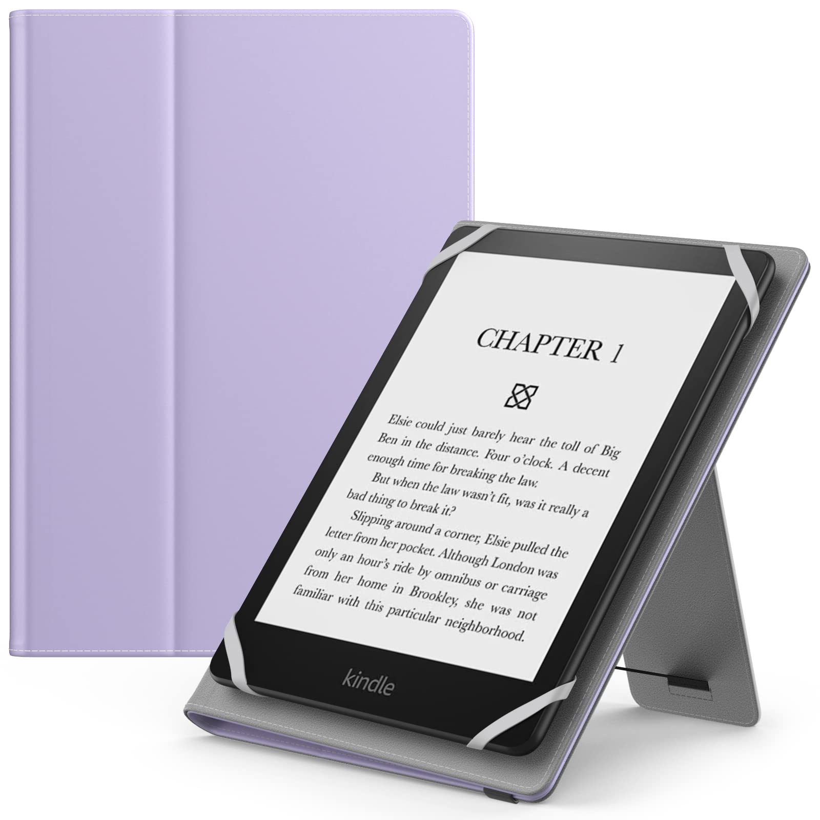MoKo Universal Case for 6",7" Kindle eReaders Fire Tablet - Kobo/Voyager/Lenovo/Sony, Lightweight PU Leather Folio Shell Cover Case, with Hand Strap/Kickstand, Taro Purple — image 1