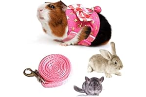 LITEWOO Small Animal Collar Leash Harness with Cute Bows and Bells Comfortable Durable Adjustable Suitable for Rabbit Guinea Pig Chinchilla Ferret Kitten Hamster Squirrel (Medium,Pink Star)