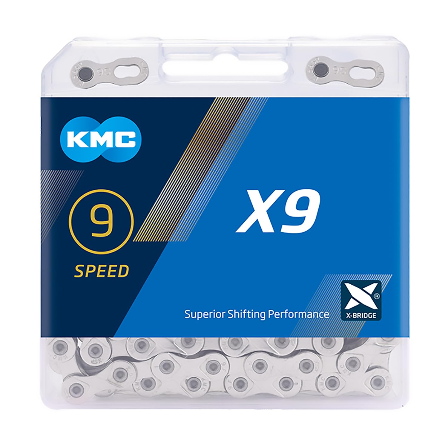 KMC Bike Chain X9, High Performance Bicycle Chain, Unbeatable Durability & Easy Mounting With X-Bridge Outer Plate, Shifting Performance Bicycle Chain, 9-Speed Bike Chain, 1/2" X 11/128" - 114 links